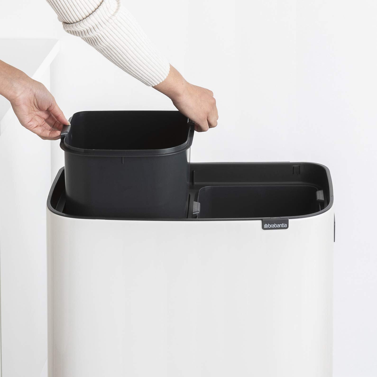 Brabantia Bo Touch Bin Hi - 2 X 30L Inner Buckets (White) Large Waste/Recycling Kitchen Bin - Soft-Touch